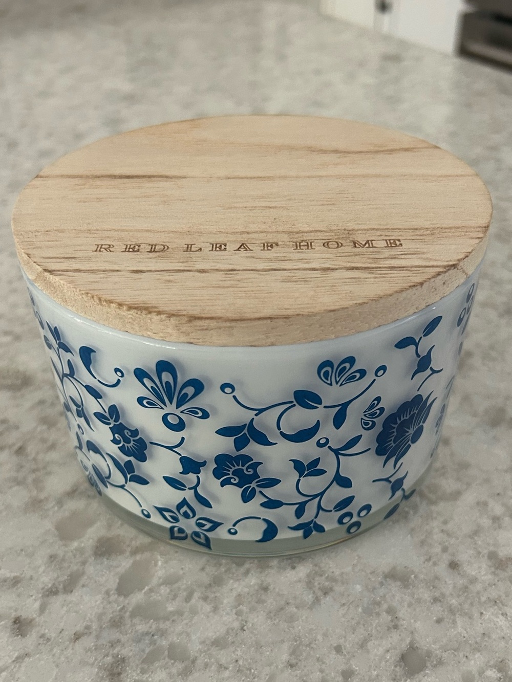 “New” Red Leaf Home Blue Floral Wood-Lid 16.5 oz Candle-Midnight Citrus